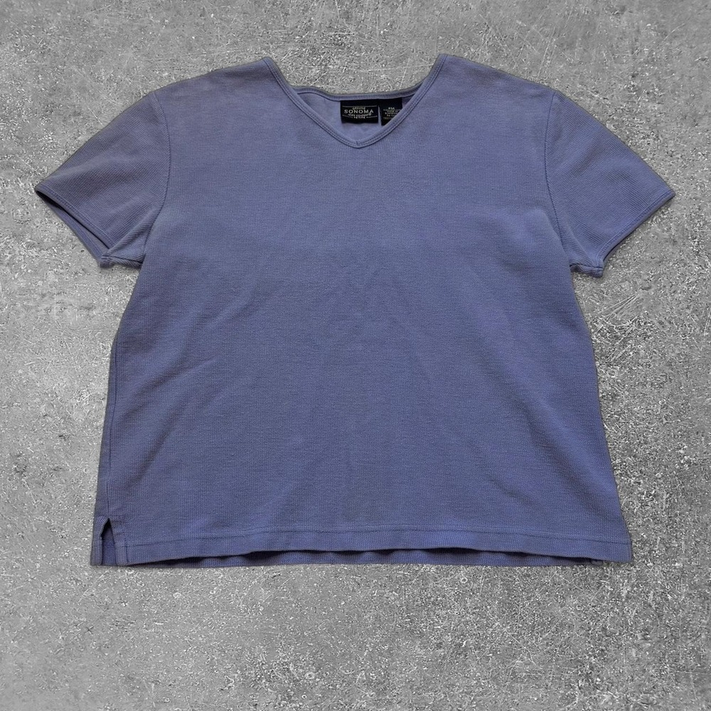 Sonoma Goods for Life Vintage Purple V-Neck Cotton T-Shirt Petite Medium